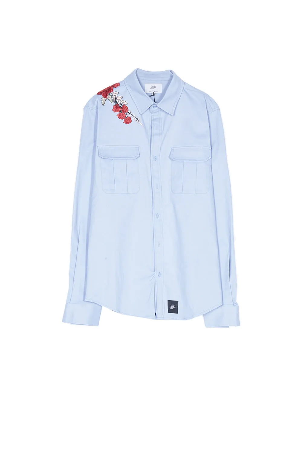Chemise broderie roses bleu